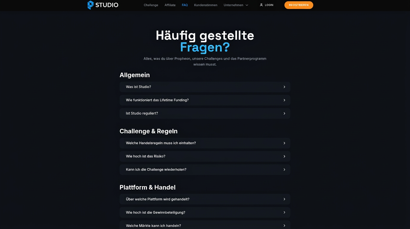Structured FAQ — categorized accordions reduce support load and build trust pre-signup.